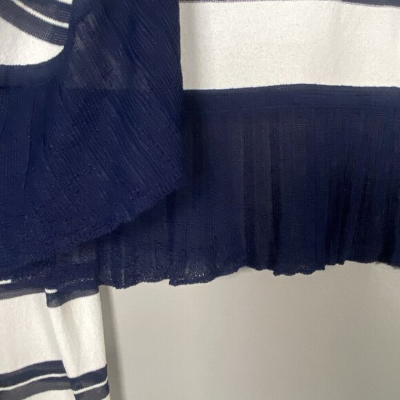 Boston Proper Ivory Ruffled Nautical Ruffle Edge Striped Cardigan Sweater Size S - Picture 5 of 10